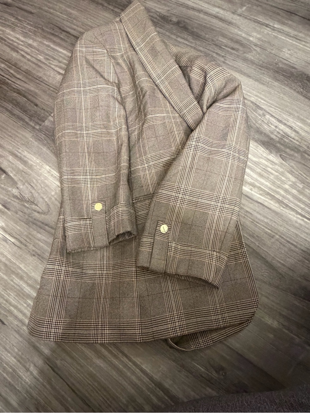 Anne Klein Plaid Open Blazer in Taupe and Cream - Picture 6 of 6
